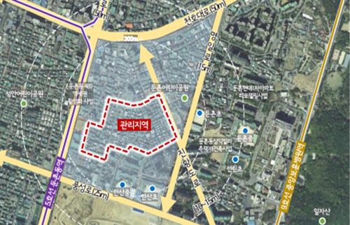 서울시는 7일 강동구 둔촌동 등 총 6곳에 대한 모아타운 관리계획안을 통과시켰다. 사진은 둔촌동 위치도.